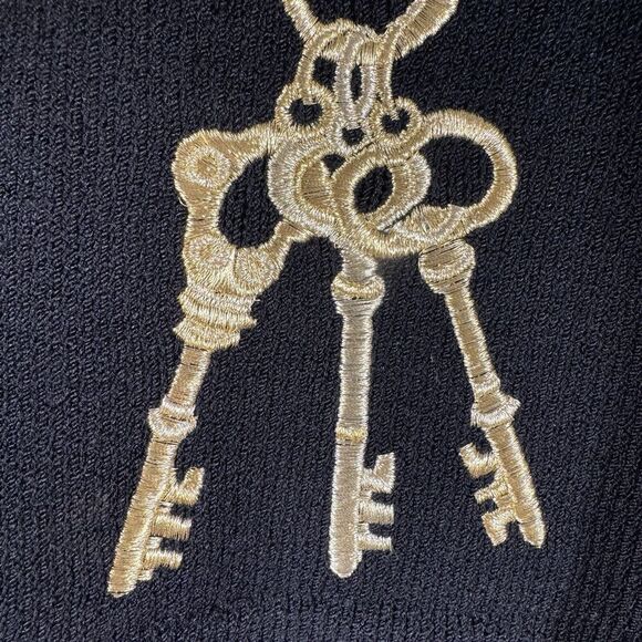 St John Santana Knit Sweater Black Key Chain Size‎ Small Mock Neck Shoulder Pads - Picture 3 of 13